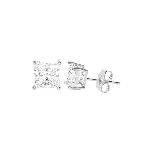Square Cubic Zirconia Stud Earring Sliver - ikatehouse