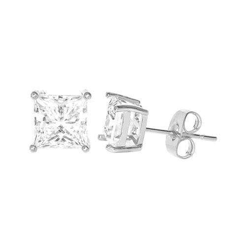 Square Cubic Zirconia Stud Earring Sliver - ikatehouse