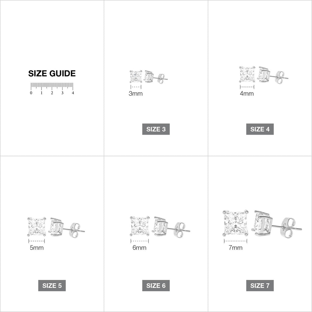 Square Cubic Zirconia Stud Earring Sliver - ikatehouse