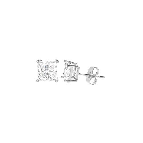 Square Cubic Zirconia Stud Earring Sliver - ikatehouse