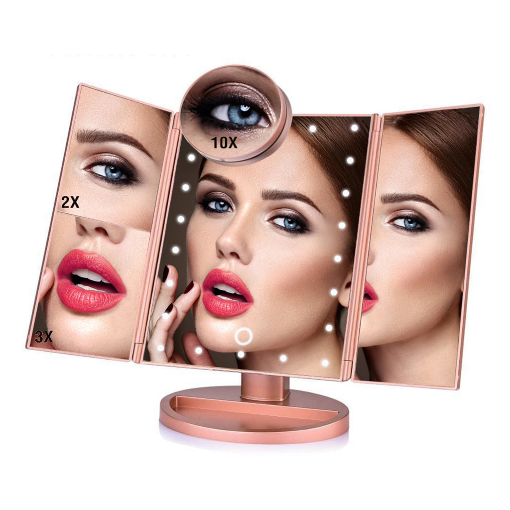 Tri Folded Vanity LED Lighted Makeup Mirror 10X/3X/2X/1X Magnification - ikatehouse