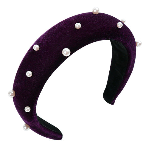 Scunci Velvet Pearl Padded Headband HEADBAND SCUNCI 34042-Purple - ikatehouse