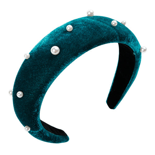 Scunci Velvet Pearl Padded Headband HEADBAND SCUNCI 34008-Turquoise - ikatehouse